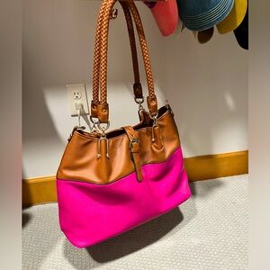 Pink Leather Tote With Smaller Matching Purse